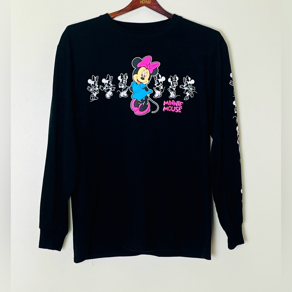 Disney Minnie Mouse T-Shirt‎ Women’s Large Black Graphic Cartoon Nostalgia Girly
